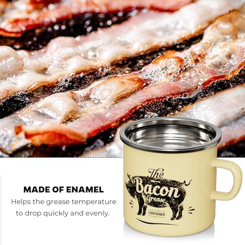 Bacon Grease Container with Strainer-15OZ Enamel Saver, Dishwasher Safe