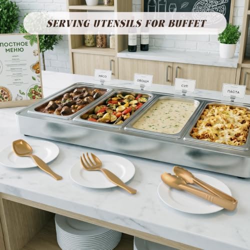 Mwellewm Gold Plastic Serving Utensils Set, Disposable Tong Serving Spoons