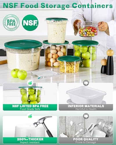 2QT&4QT 4PCS NSF Commercial Clear Food Storage Containers with Lids(GREEN)