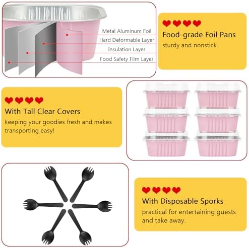 LNYZQUS 5oz Mini Cake Pans with Lids and Spoons, Disposable Brownie Tins