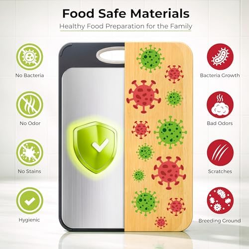 Freshware Titanium Cutting Board for Kitchen, Double Sided and Non Slip Cutting Boards, Pure Titanium/PP, Chopping Board with Juice Grooves, Dishwasher Safe, Large 15.75" by 10.6"