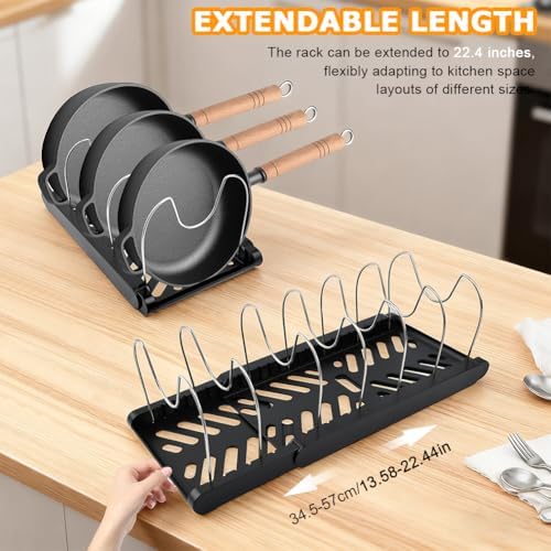 Pot and Pan Organizer, Expandable Pan Organizer for Cabinet, Black