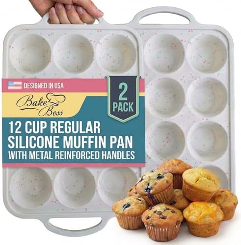 BAKE BOSS Silicone Muffin Pans, 2-Pack Regular 12 Cup, BPA-Free