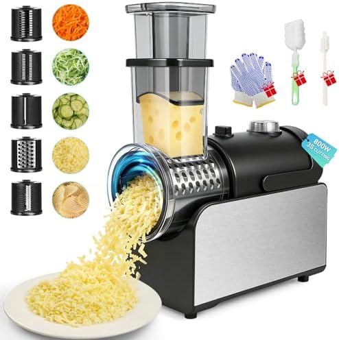 5-IN-1 Electric Cheese Grater Stainless Steel 800W [3S Efficient Cutting]