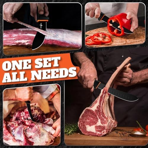 Golden Bird Butcher Knife Set - Non-slip Skinning Knife Set with Roll Bag