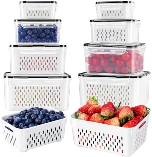 Freshmage Fruit Storage Containers for Fridge with Removable Colander 8 pcs