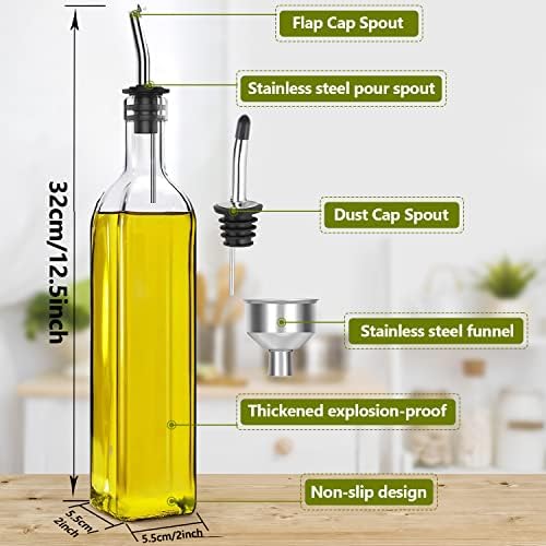 Showvigor Olive Oil Dispenser, 2 Pack 17oz/500ml Square Tall Glass Bottle