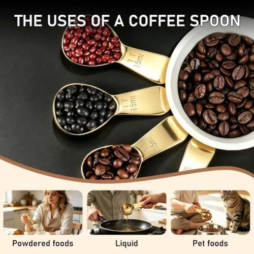 2 Pack Gold Coffee Scoop Set, 1 & 2 Tbsp Stainless Steel for Coffee Bar