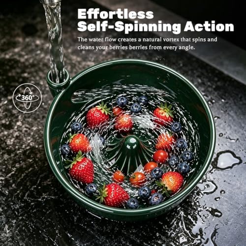 Ceramic Berry Washing Bowl with Auto-Spin Swirl Drainage