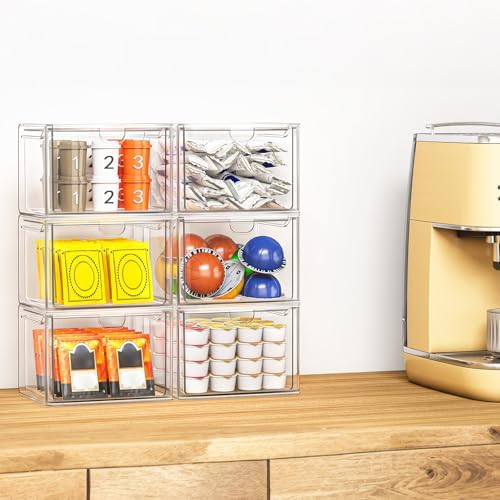 caktraie 6-Pack Stackable Acrylic Storage Drawers, Small