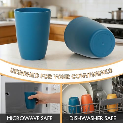 Wrova Wheat Straw Cups 6 PCS Good Alternative to Plastic Reusable Cups 12 oz Unbreakable Drinking Cup Reusable Dishwasher Safe Water Plastic Glasses with 6 Colors