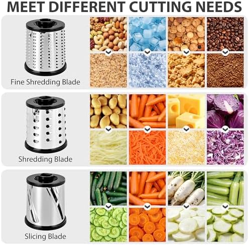 SUSTEAS Rotary Cheese Grater, Cheese Shredder with 3 Interchangeable Blades