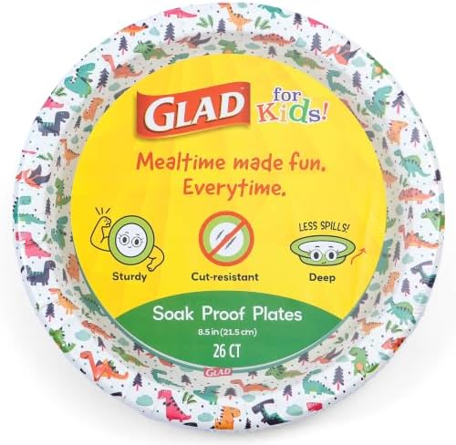 Glad for Kids Dinosaur Disposable Paper Plates, 8.5 Inch 26 Count