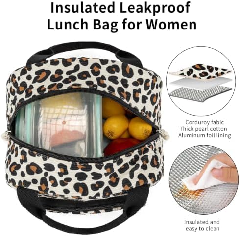 Lunch Bag Women Lunch Box for Women Adult Cute Insulated Lunch Bag Small Cooler Lunch Tote Bags for Work Picnic School (Leopard)