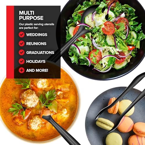 18 Count Disposable Serving Utensils, Black Plastic Serving Utensils Set for Catering Weddings, Holiday Parties, and More, Disposable Serving Spoons for Buffet, Party Utensils, Stock Your Home