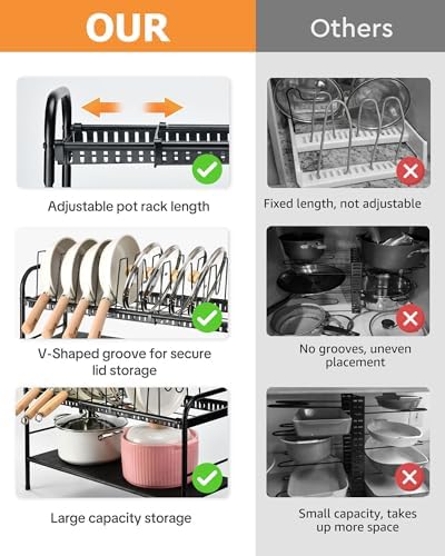 HULISEN Pots and Pans Organizer Under Cabinet, 2-Tier Expandable Pot Rack