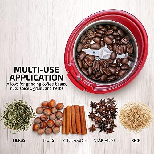 OVENTE Electric Coffee Grinder with One Touch Push-Button, Maroon CG225M