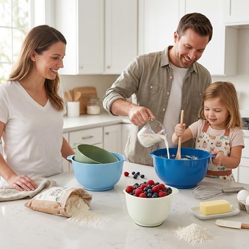BoxedHome Classic Mixing Bowls Set of 4, BPA Free Plastic, Microwave Safe