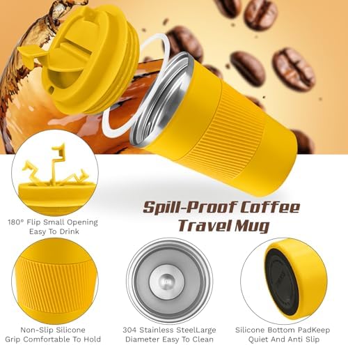 Vacuum Insulated Stainless Steel Travel Coffee Mug,Leak Proof Cup with Lid
