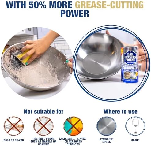 Bar Keepers Friend Cookware Cleanser & Polish (2 x 12 oz) Stainless Steel Cleaner & Degreaser for Pots, Pans, Bakeware & Grills - Removes Sticky Residue, Rust Stains & Lime Deposits