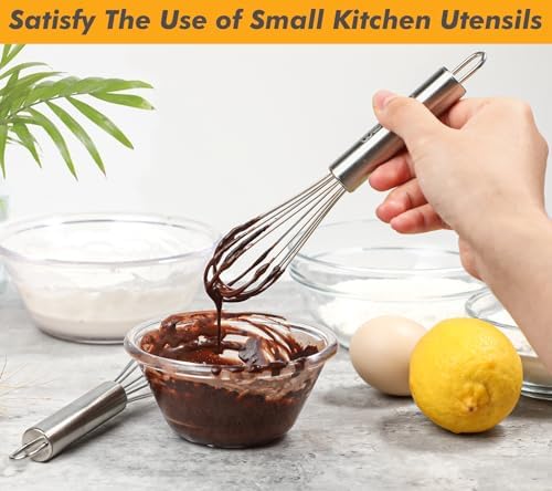 Webake 7.5" Stainless Steel Mini Whisks, 304 Small Metal Whisk for Professional or Home Set of 2