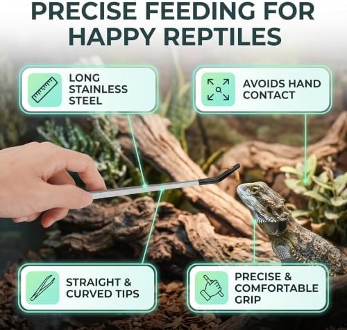 2-Pack Reptile Feeding Tongs, Rubber Tips, 10.6" Stainless Tweezers