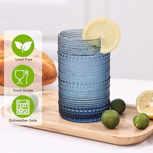 Moretoes Large 15oz Blue Hobnail Drinking Glass Set of 12