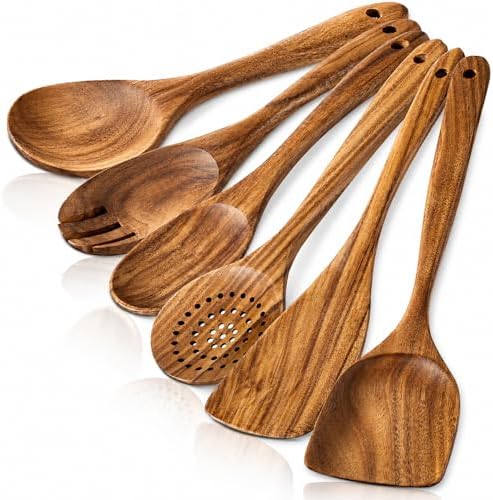 6 Pack Wooden Spoons For cooking – Heat-Resistant Wood Spatula with Comfort Grip, Lightweight Kitchen Cooking Utensils set, wood Spoon utensil Set Perfect for Non-Stick Cookware