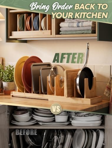 INMAKER Pots and Pans Organizer Under Cabinet, Expandable Pot and Pan Rack