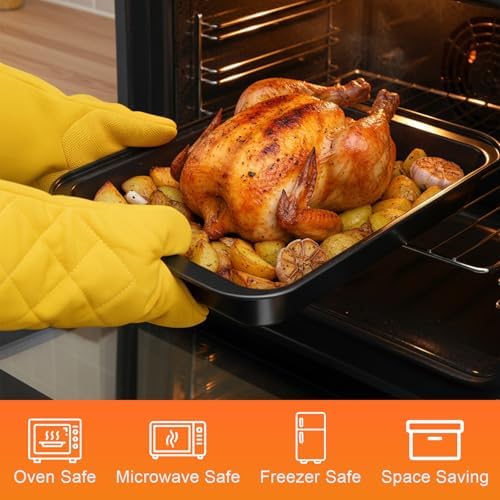 Set of 4 Rectangular Cake Pan, 9 x 13 Inch Non-Stick Baking Pans for Oven, Deep Baking Pan Cookie Sheet Tray BPA Free Heavy Duty Carbon Steel Bakeware for Brownie Lasagna Casserole Bread
