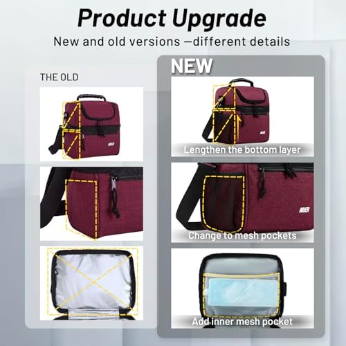 MIER Insulated Lunch Box Bags for Men Women, Dual Compartment, Burgundy
