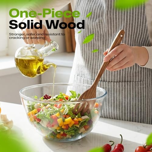 AIUHI Premium Teak Wood Salad Serving Fork, Ergonomic Handle Non-Scratch Wooden Cooking Fork, Durable Kitchen Utensil for Salad Mixing Pasta Tossing and Food Serving