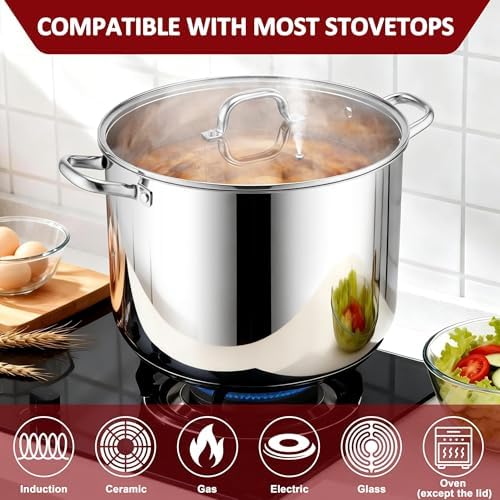 Herogo 24-Quart 18/10 Stainless Steel Stock Pot with Lid, Large Heavy Duty Soup Pot Compatible with Electric, Gas, Induction and Gas Cooktops, Non-Toxic & Corrosion Resistant, Dishwasher Safe