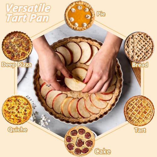 TeamFar Tart Pan, 9.5 Inch Stainless Steel Round Tart Pie Pan, 1PC