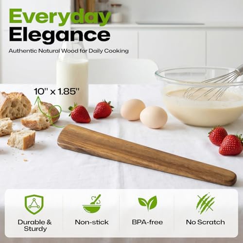 AIUHI 10 Inch Wooden Spatula for Cooking, Premium Teak Spatula Turner, Non-Stick Safe Wooden Egg Flipper, Premium Cooking Utensils for Kitchen