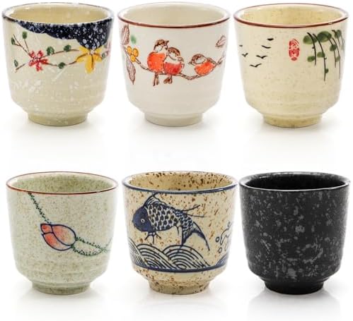 6 Pieces Japanese Tea Cups, 6 Oz Ceramic Coffee Cup
