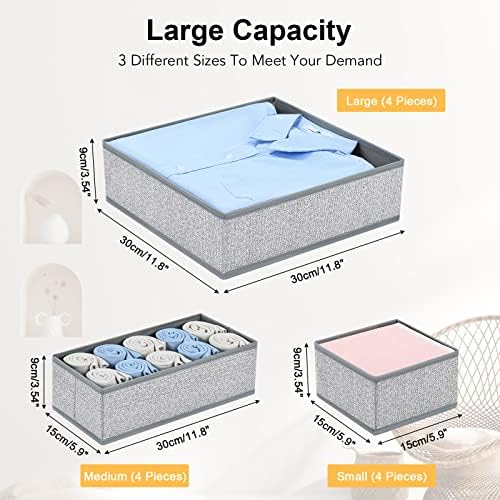 DIMJ Drawer Organizers - 12 Pack Foldable Closet & Sock Organizers, Fabric Dresser Drawer Dividers for Clothes, Underwear, Bras, Socks