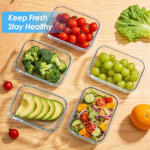 5-Pack 36oz Glass Food Storage Containers with Lids, Grey