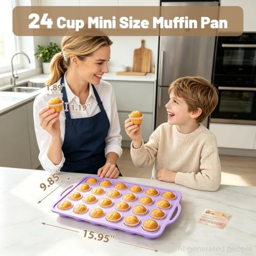 Purple Mini Silicone Muffin Molds: 2 Pack 24 Small Cupcake Mold for Baking