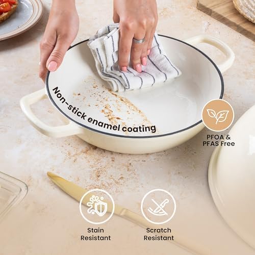 Enamelled Cast Iron Dutch Oven For Bread Baking – Dutch Oven Pot For Sourdough Bread Baking – Cast Iron Bread Pot – Dark Blue, 6 Quarts, 26cm – by Nuovva