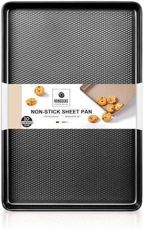 HONGBAKE Jelly Roll Pan 15x10, Cookie Sheets for Baking with Diamond Texture, Baking Sheets Non Stick, Non Toxic Oven Trays for Cooking, Heavy Duty 57% Thicker Carbon Steel, Dark Gray