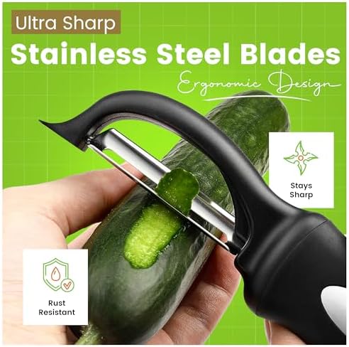 Spring Chef 3pcs Vegetable Peelers for Kitchen, Swivel, Y & Julienne Peeler