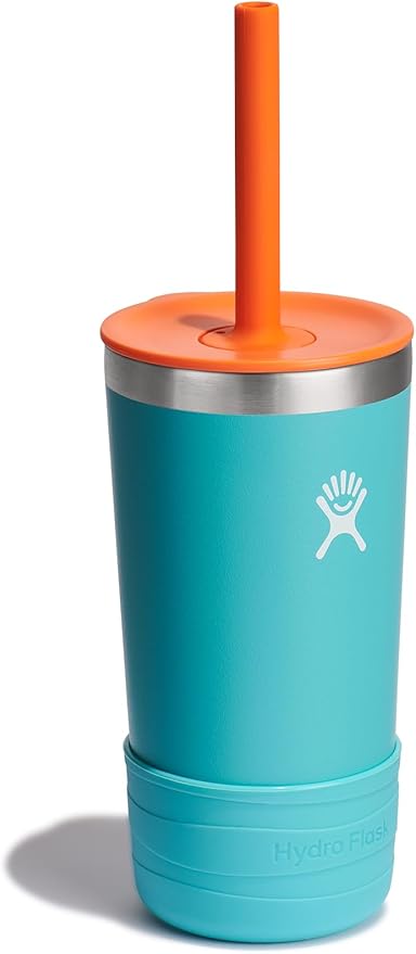 Hydro Flask Kids 12 Oz Tumbler with Lid and Straw for School - Insulated Stainless Steel in Seaspray Blue