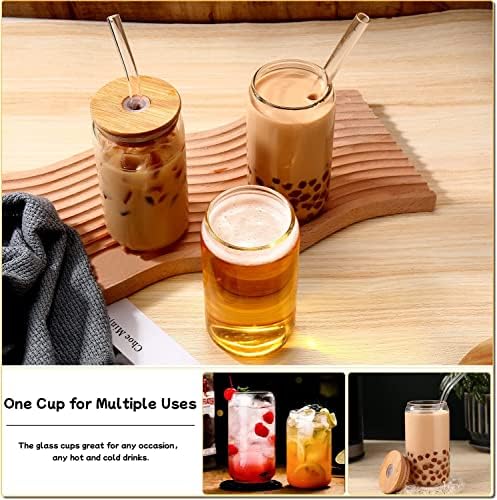 16 oz Glass Cups with Lids and Straws,Reusable Iced Coffee Cups Glass 4 Pcs