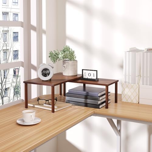 VERTORGAN 2 Pack Cabinet Organizer Shelf,Bamboo Countertop(Large,Brown)