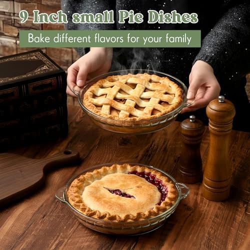 Uiifan 1 Pcs Mini Glass Pie Pan 9 Inches, Clear Baking Dish with Handles