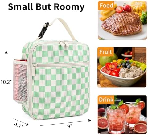 Lunch Box for Women Men Adult Insulated Lunch Bag Women Men Small Reusable Lunchbox for Work Picnic Travel (Beige-Light Green Plaid)