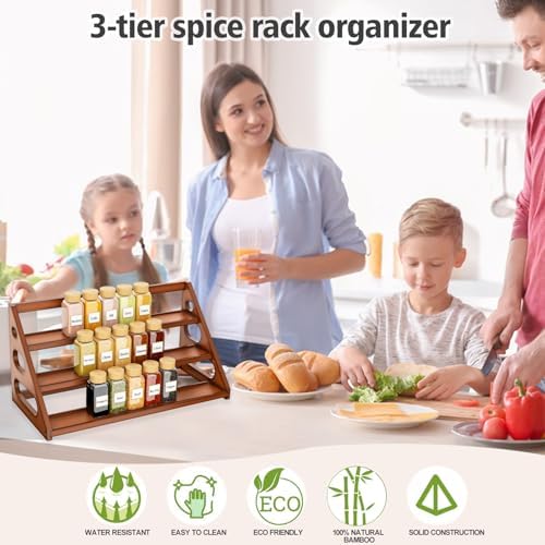 Spice Rack - Bamboo Wood Spice Rack Organization for Cabinet/Countertop - Brown