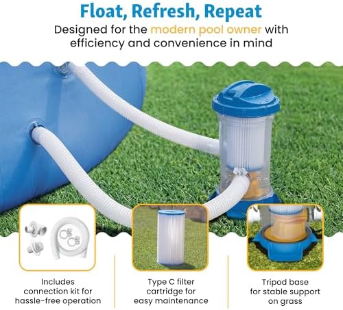 Funsicle FiltraBoost 1200 Pool Pump, 1200 GPH, Includes Type C Filter Cartridge, Hose Adapters, Hoses & GFCI Plug