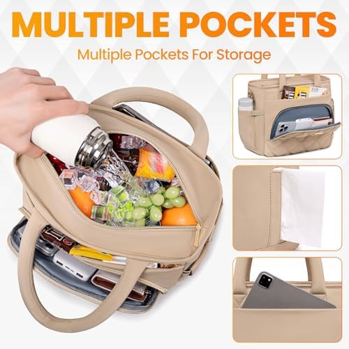 Artelaris Lunch Bag Women, Adult Insulated Lunch Box, Leakproof Lunch Cooler Bag, Reusable Large Lunch Cooler for Work, Picnic, Travel (Khaki)